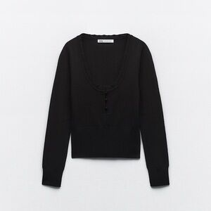 ZARA Black Pointelle Knit Sweater